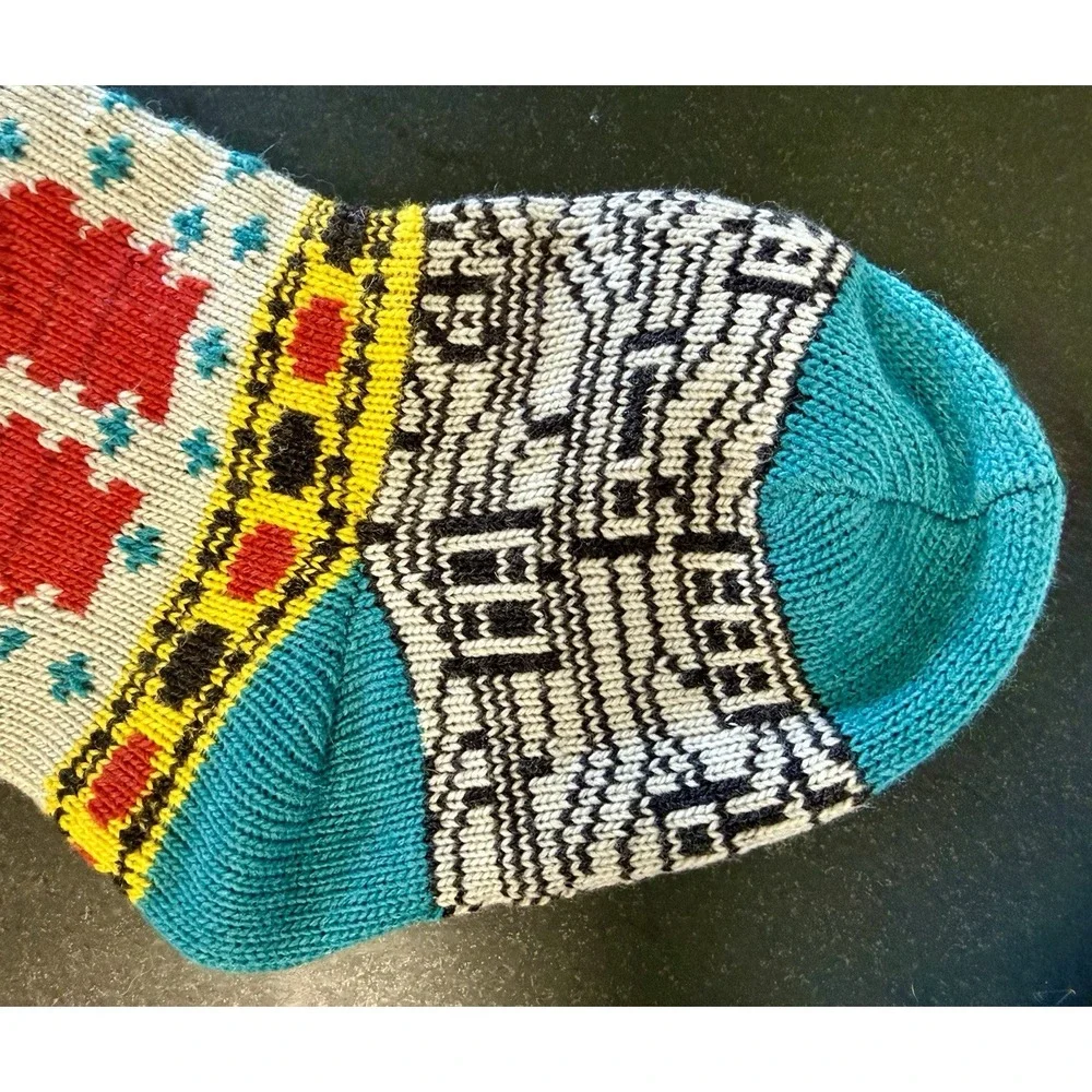 Christmas Stocking Knitted Robot Red Teal 20